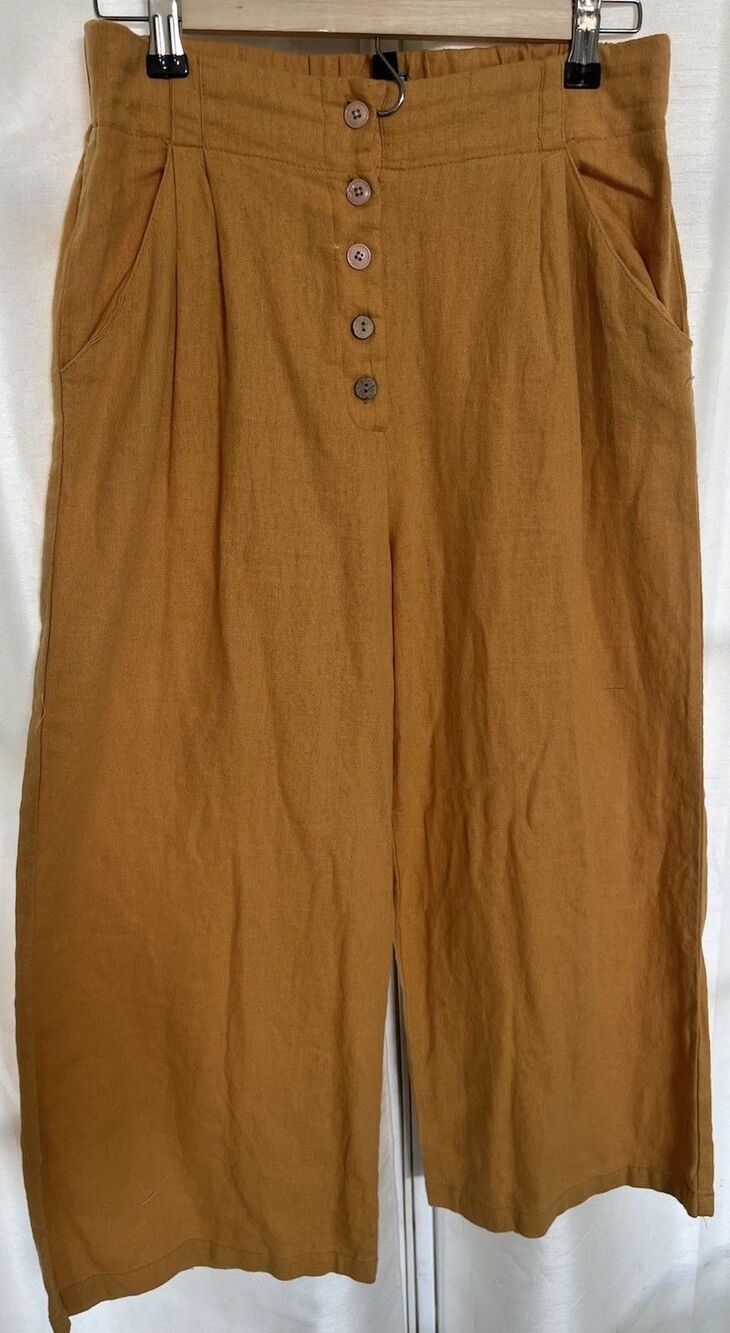 Ambiance Apparel Pants Womens Small Yellow Orange Wide Leg Elastic Waist Boho